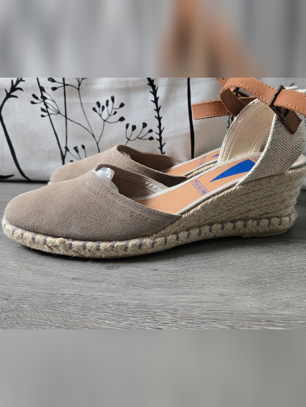 Women's Espadrille Wedge Sandals in Taupe with Ankle Strap